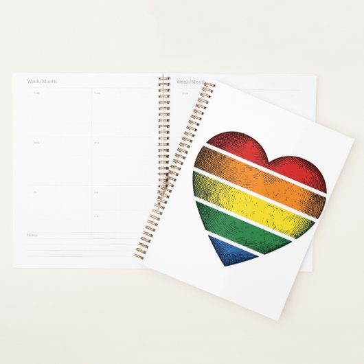 Retro Regenboog Hart Pride Vector T-shirt Ontwerp_ Planner (Display)