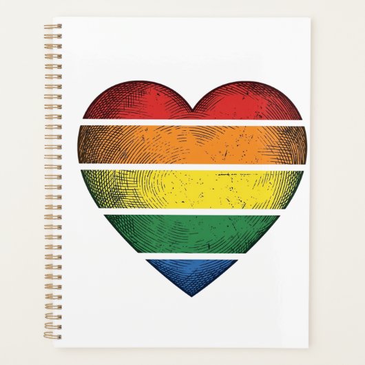 Retro Regenboog Hart Pride Vector T-shirt Ontwerp_ Planner (Voorkant)