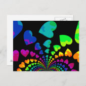 Retro regenboog harten op zwart briefkaart (Voorkant / Achterkant)
