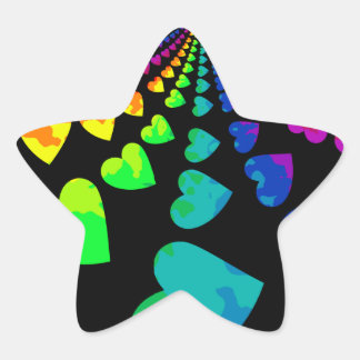 Retro regenboog harten op zwart ster sticker