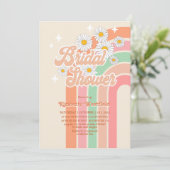 Retro regenboog Hippie 70's roze Bruidsdouche Kaart (Staand voorkant)