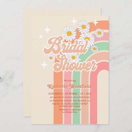 Retro regenboog Hippie 70's roze Bruidsdouche  Kaart (Voorkant / Achterkant)