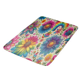 Retro Regenboog Hippie Bloemig Badmat
