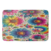 Retro Regenboog Hippie Bloemig Badmat (Voorkant)