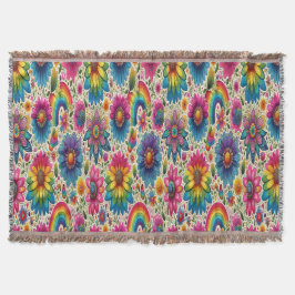 Retro Regenboog Hippie Bloemmotief Deken