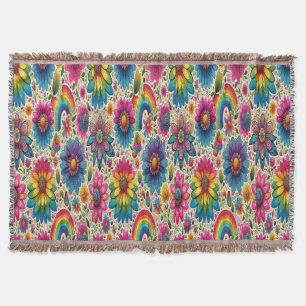 Retro Regenboog Hippie Bloemmotief Deken