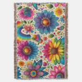 Retro Regenboog Hippie Bloemmotief Deken (Voorkant Verticaal)