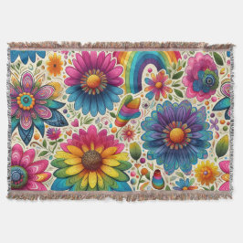 Retro Regenboog Hippie Bloemmotief Deken