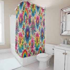 Retro Regenboog Hippie Bloemmotief Douchegordijn