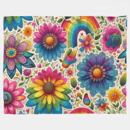 Retro Regenboog Hippie Bloemmotief Fleece Deken