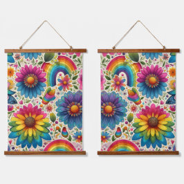 Retro Regenboog Hippie Bloemmotief Hangend Wandkleed