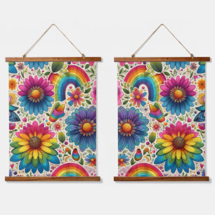 Retro Regenboog Hippie Bloemmotief Hangend Wandkleed
