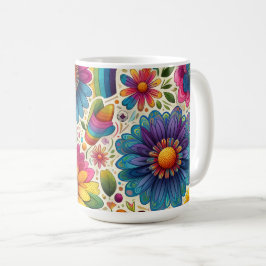 Retro Regenboog Hippie Bloemmotief Koffiemok