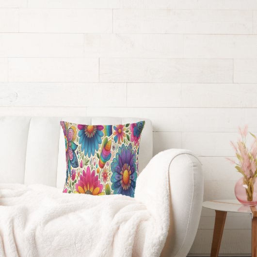 Retro Regenboog Hippie Bloemmotief Kussen (Bank)