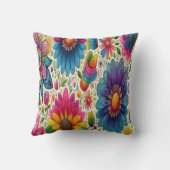 Retro Regenboog Hippie Bloemmotief Kussen (Achterkant)
