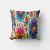 Retro Regenboog Hippie Bloemmotief Kussen (Voorkant)