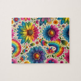 Retro Regenboog Hippie Bloemmotief Legpuzzel