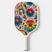 Retro Regenboog Hippie Bloemmotief Pickleball Paddle (Achterkant)