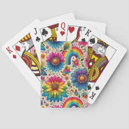 Retro Regenboog Hippie Bloemmotief Pokerkaarten