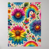 Retro Regenboog Hippie Bloemmotief Poster (Voorkant)