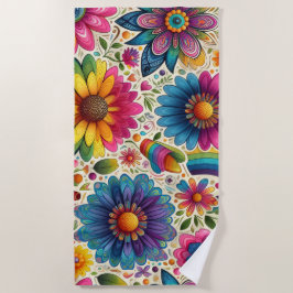 Retro Regenboog Hippie Bloemmotief Strandlaken