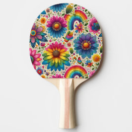 Retro Regenboog Hippie Bloemmotief Tafeltennisbatje