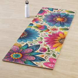 Retro Regenboog Hippie Bloemmotief Yogamat