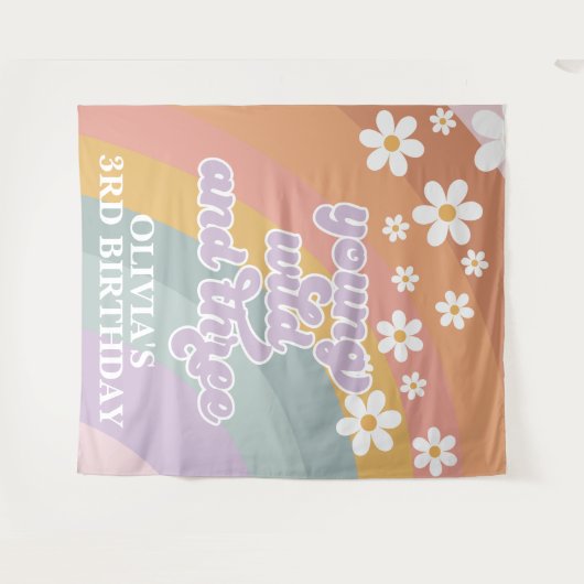 Retro Regenboog Jong Wild Drie 3e Verjaardag Wandkleed (Voorkant (horizontaal))