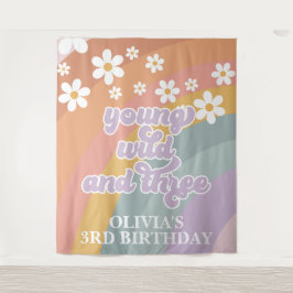 Retro Regenboog Jong Wild Drie 3e Verjaardag Wandkleed