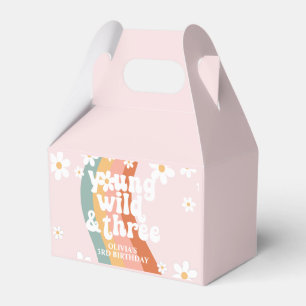 Retro Regenboog Jong Wild Drie Daisy 3e Verjaardag Bedankdoosjes
