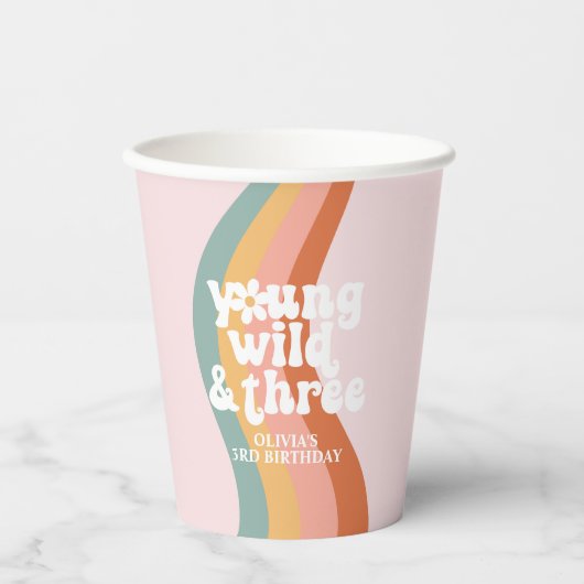 Retro Regenboog Jong Wild Drie Daisy Papieren Bekers (Voorkant)