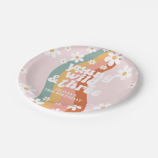 Retro Regenboog Jong Wild Drie Daisy Papieren Bordje (Gekanteld)