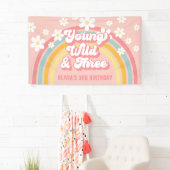 Retro Regenboog Jong Wild Drie Groovy 3e Verjaarda Spandoek (Insitu)
