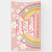 Retro Regenboog Jong Wild Drie Groovy 3e Verjaarda Spandoek (Verticaal)