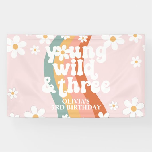 Retro Regenboog Jong Wild Drie Madeliefje Spandoek (Horizontaal)
