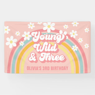 Retro Regenboog Jonge Wilde Drie Groovy 3e Verjaar Spandoek