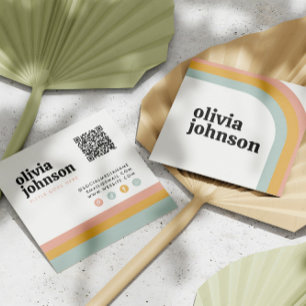 Retro Regenboog Kleurrijke Golven Social Media Qr Vierkante Visitekaartje