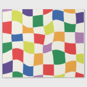 Retro Regenboog Kleurrijke Verwrongen Checkerboard Cadeaupapier (Vlak)