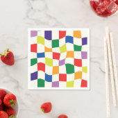 Retro Regenboog Kleurrijke Verwrongen Checkerboard Servet (Insitu)