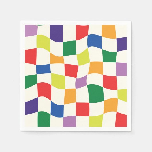 Retro Regenboog Kleurrijke Verwrongen Checkerboard Servet (Voorkant)