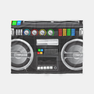 retro regenboog knoppen boombox ghetto blaster fleece deken
