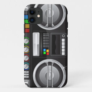 retro regenboog knoppen boombox ghetto master iPhone 11 hoesje