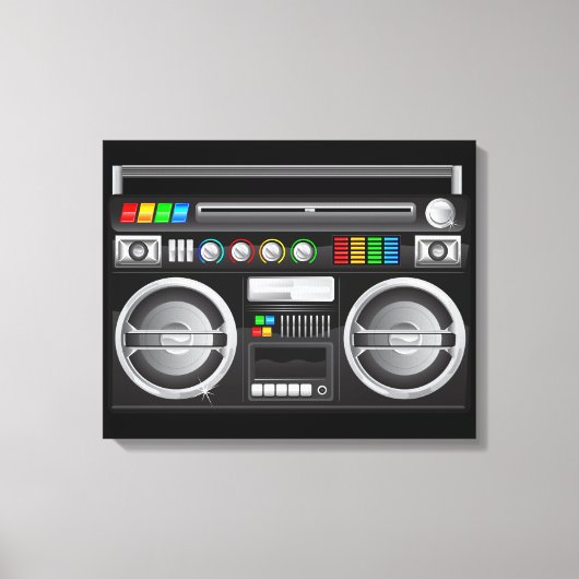 Retro regenboog knoppen ghetto blaster boombox canvas afdruk (Voorkant)