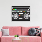Retro regenboog knoppen ghetto blaster boombox canvas afdruk (Insitu (Woonkamer))