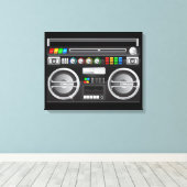 Retro regenboog knoppen ghetto blaster boombox canvas afdruk (Insitu (Houten vloer))