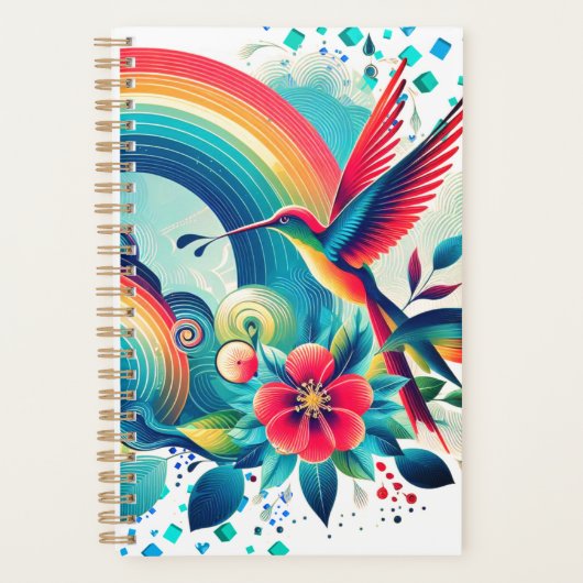 Retro Regenboog Kolibrie Weekplanner Planner (Voorkant)