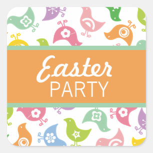 Retro Regenboog Kuikens Pasen Feestcadeaus Cadeaub Vierkante Sticker