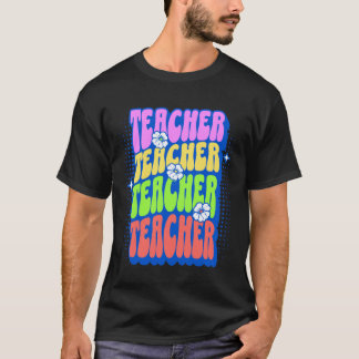 Retro Regenboog Lerares Groovy Bloemige Kleding vo T-shirt
