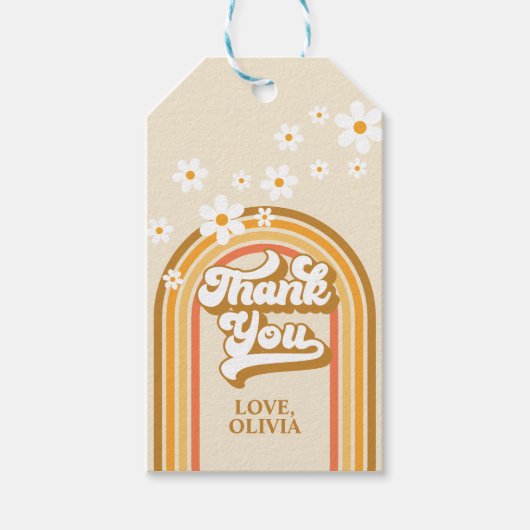 Retro Regenboog Madelief Bruiloftsshowers Cadeaulabel (Voorkant)