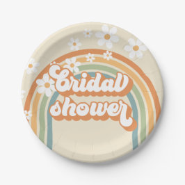 Retro Regenboog Madelief Bruiloftsshowers Papieren Bordje